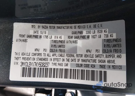 2019 Toyota Yaris L z USA, uszkodzony, nr VIN 3MYDLBYV7KY508237